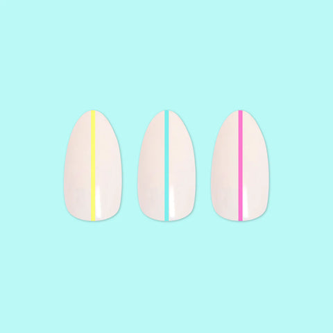 Neon Lines - Press-On | Medium | Almond