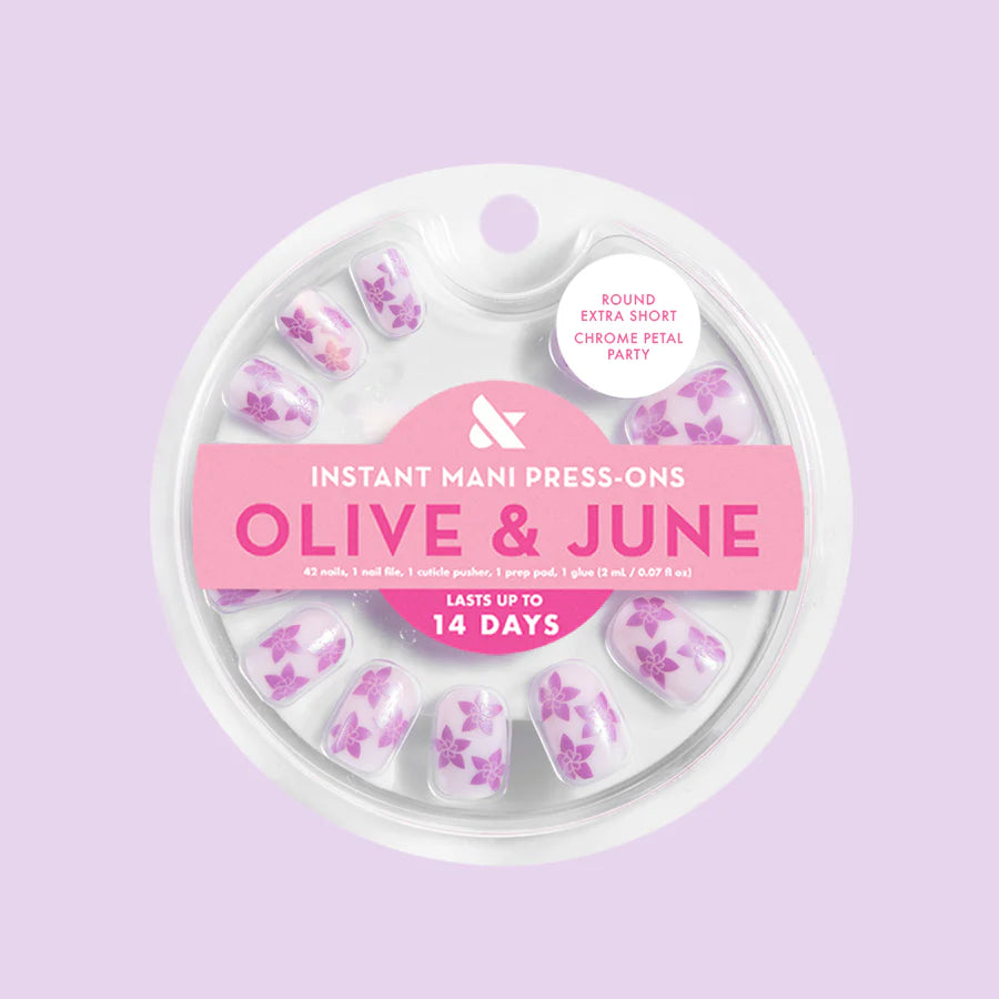Chrome Petal Party - Press-On | Extra Short | Round