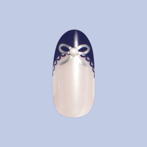 Lacy Pearl Navy French - Press On | Medium | Oval