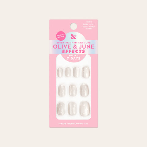 Velvet Pearly Hearts - Tab Press On | Extra Short | Round