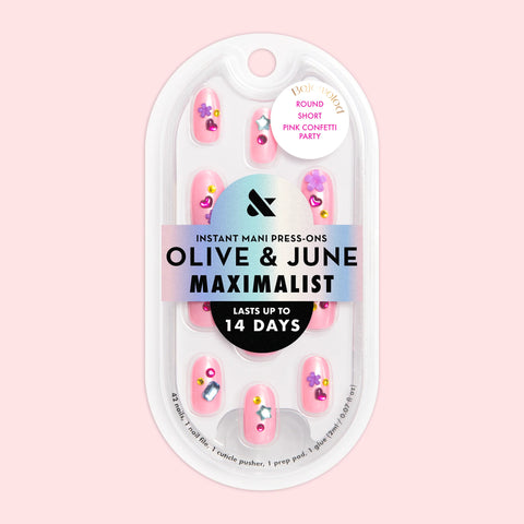 Pink Confetti Party - Press On | Short | Round