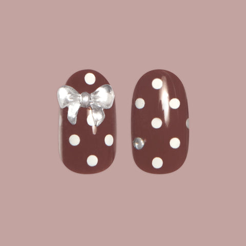 Polka Dots with Bows - Press On | Short | Round