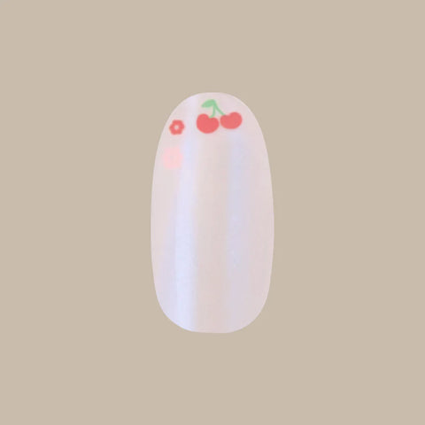 Cherry Floral Chrome French - Press-On | Medium | Oval
