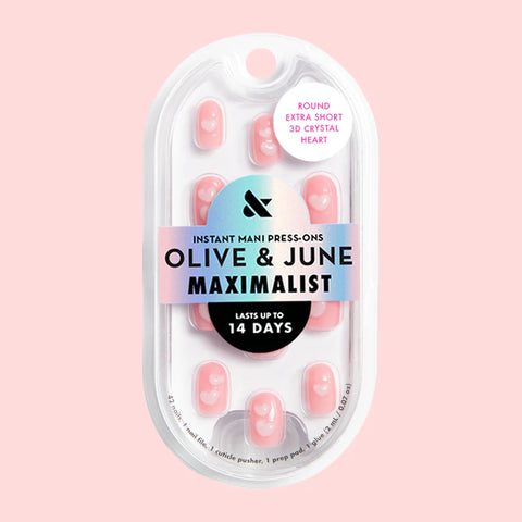 3D Crystal Hearts - Press-On | Extra Short | Round