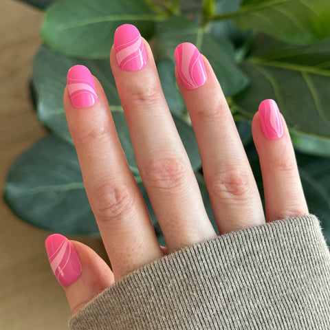 Tonal Pink Swirls - Tab Press On | Short | Round