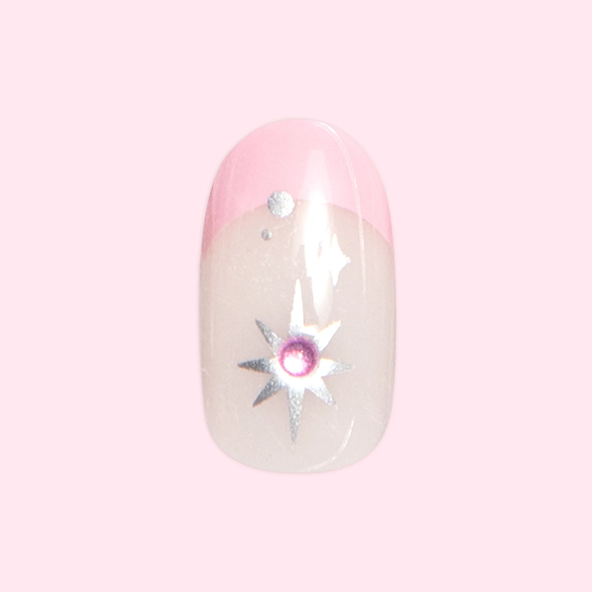 Bubblegum French with Metallic Stars - Press On | Short | Round